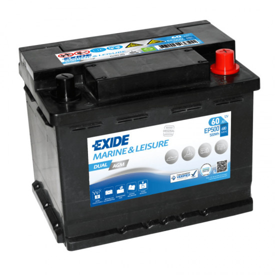 EP500 Exide Dual AGM 12V 60Ah 680A/EN