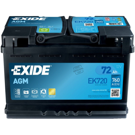 EK720 Exide 12v 72Ah 760A/EN AGM